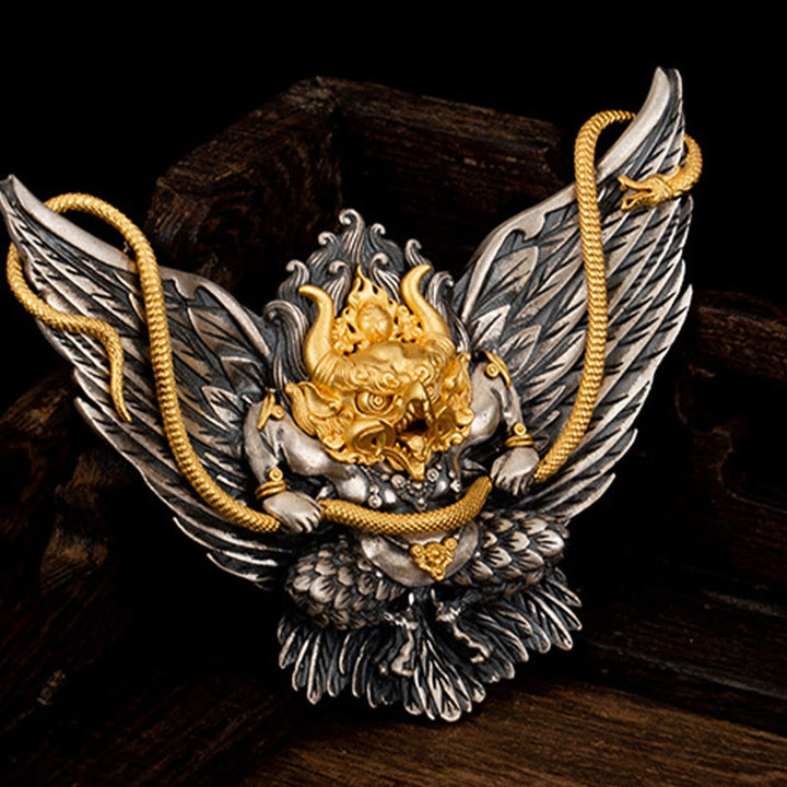 Collar con colgante de plata de ley 925 con Buddha Stones , pájaro tibetano Garuda, dragón, serpiente y sabiduría - image 3