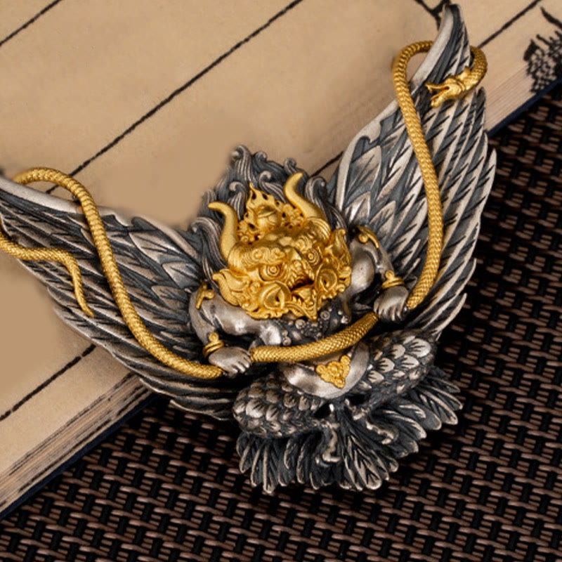 Collar con colgante de plata de ley 925 con Buddha Stones , pájaro tibetano Garuda, dragón, serpiente y sabiduría - image 5