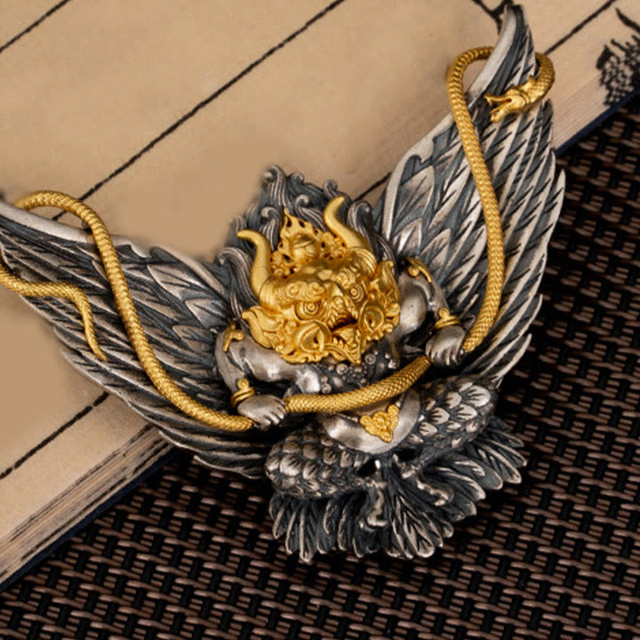 Collar con colgante de plata de ley 925 con Buddha Stones , pájaro tibetano Garuda, dragón, serpiente y sabiduría - image 5