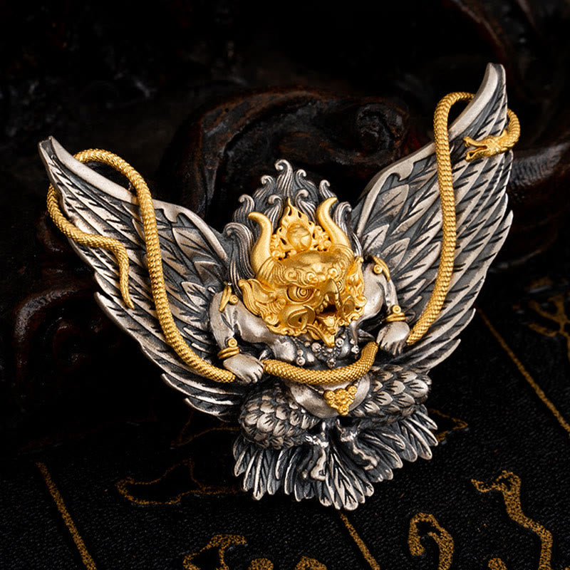 Collar con colgante de plata de ley 925 con Buddha Stones , pájaro tibetano Garuda, dragón, serpiente y sabiduría - image 4