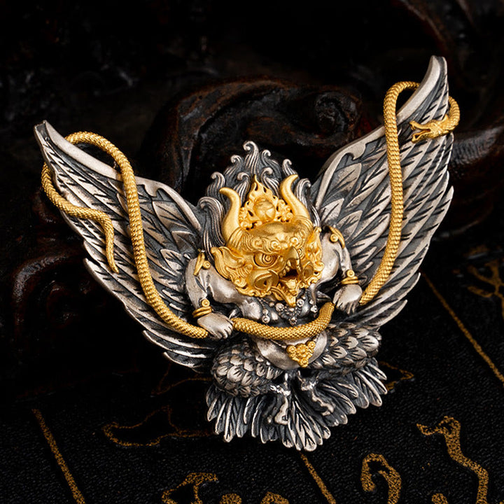 Collar con colgante de plata de ley 925 con Buddha Stones , pájaro tibetano Garuda, dragón, serpiente y sabiduría - image 4