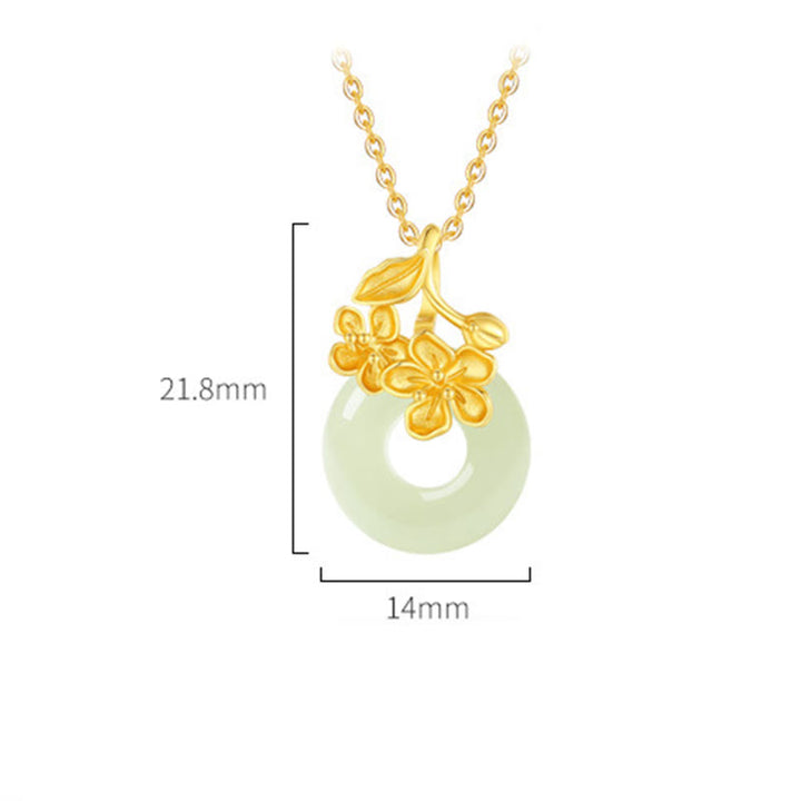 Colgante de plata de ley 999 con diseño de flor de durazno y hebilla de la paz con jade hetiano y Buddha Stones - image 4