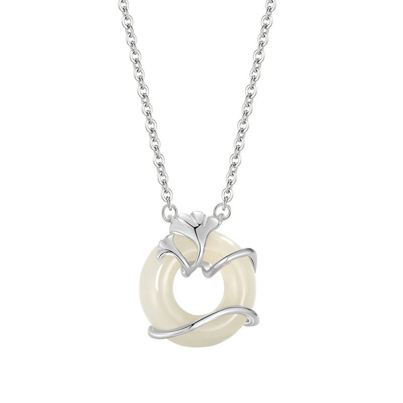 Collar con colgante de hoja de ginkgo con hebilla de paz de plata de ley 925 y jade hetiano de Buddha Stones - image 12