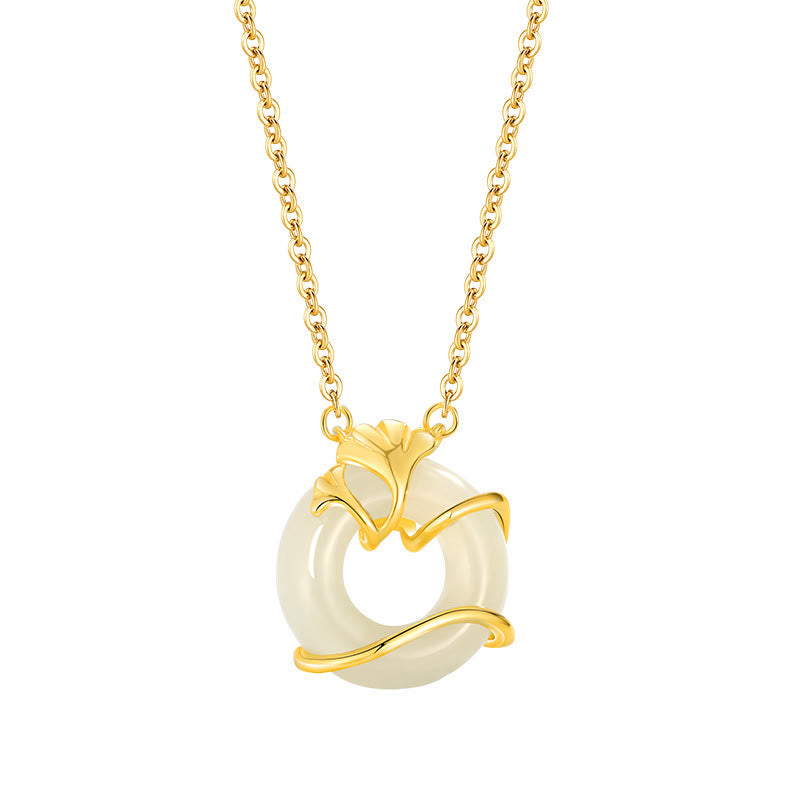 Collar con colgante de hoja de ginkgo con hebilla de paz de plata de ley 925 y jade hetiano de Buddha Stones - image 4