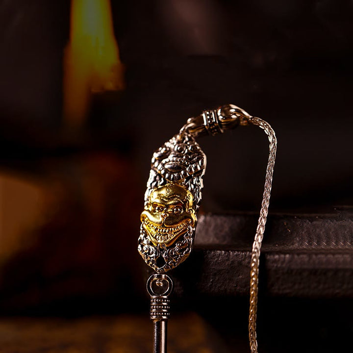 Collar con colgante de plata de ley 925 con Buddha Stones y bendición del dios de la riqueza Jambhala amarillo del Tíbet