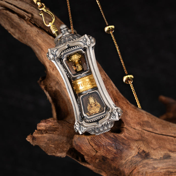 Collar con colgante de bendición de la diosa de la riqueza tibetana Zakiram de plata de ley 925 con Buddha Stones - Zakiram y cadena de cobre dorado de 58 cm - image 13