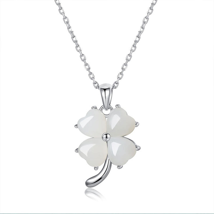 Collar con colgante de trébol de cuatro hojas de plata de ley 925 con jade hetiano y Buddha Stones - Jade hetiano de plata de ley 925 - image 9