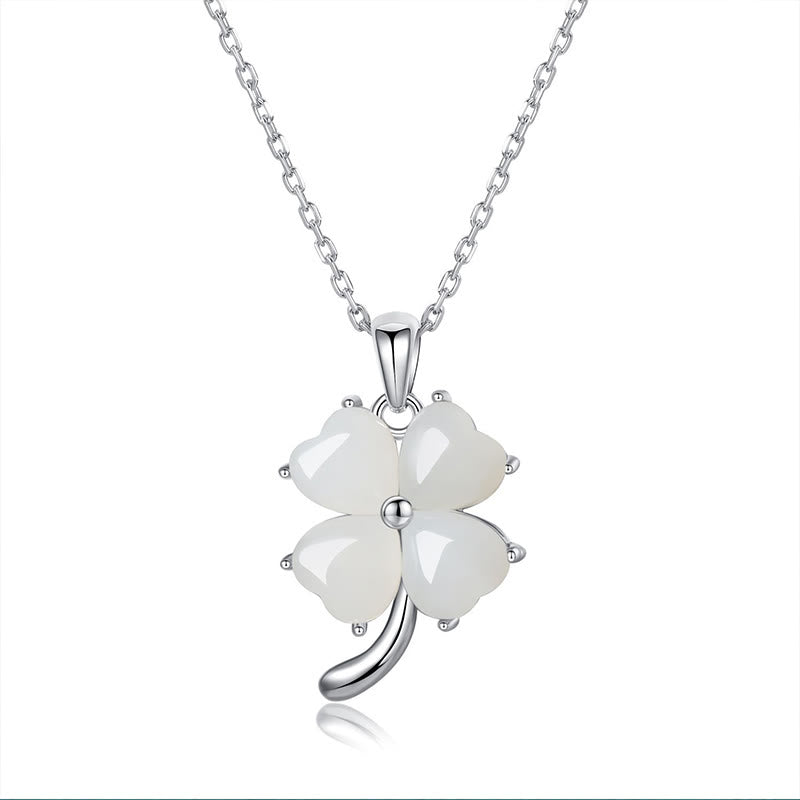 Collar con colgante de trébol de cuatro hojas de plata de ley 925 con jade hetiano y Buddha Stones - Jade hetiano de plata de ley 925 - image 9