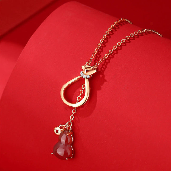 Colgante de plata de ley 925 con forma de calabaza, calcedonia y ágata roja , con Buddha Stones y bolsa de la suerte que da confianza