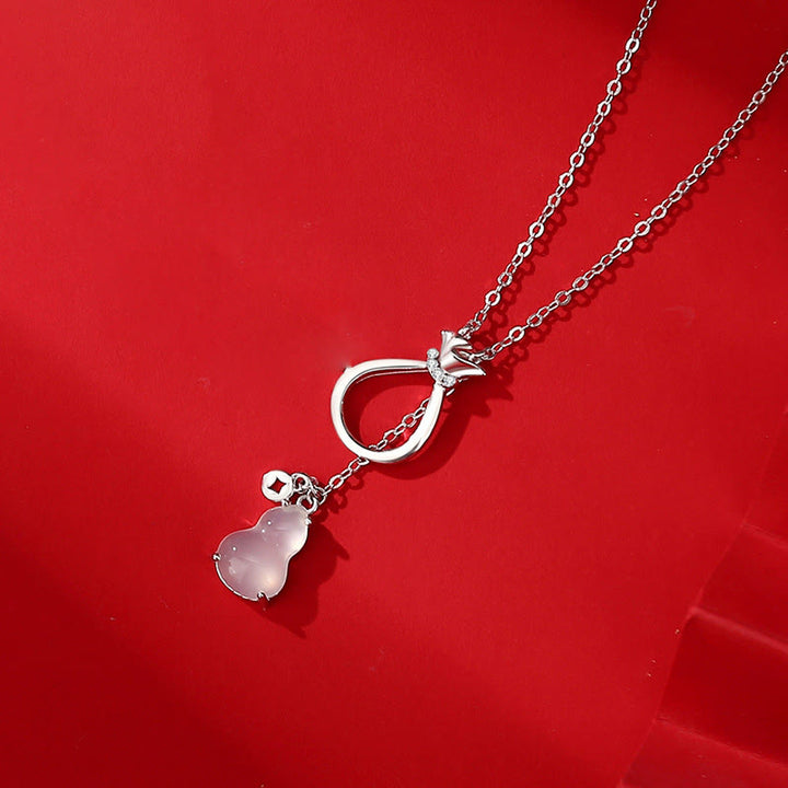Colgante de plata de ley 925 con forma de calabaza, calcedonia y ágata roja , con Buddha Stones y bolsa de la suerte que da confianza