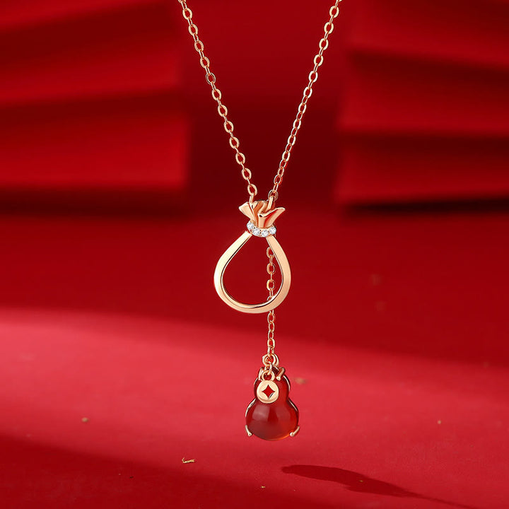 Colgante de plata de ley 925 con forma de calabaza, calcedonia y ágata roja , con Buddha Stones y bolsa de la suerte que da confianza
