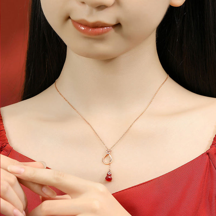 Colgante de plata de ley 925 con forma de calabaza, calcedonia y ágata roja , con Buddha Stones y bolsa de la suerte que da confianza