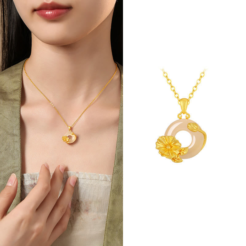 Collar con colgante de flores y hebilla de la paz de plata de ley 925 con Buddha Stones y calcedonia - Malva loca - Calcedonia dorada en plata de ley 925 - image 18