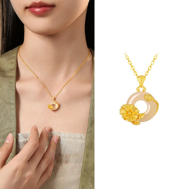 Collar con colgante de flores y hebilla de la paz de plata de ley 925 con Buddha Stones y calcedonia - Malva loca - Calcedonia dorada en plata de ley 925 - image 18