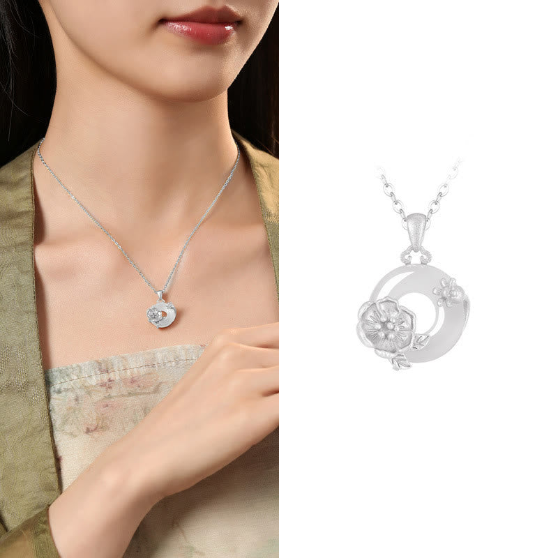 Collar con colgante de flores y hebilla de la paz de plata de ley 925 con Buddha Stones y calcedonia - Flor de granada - Calcedonia de plata de ley 925 - image 33