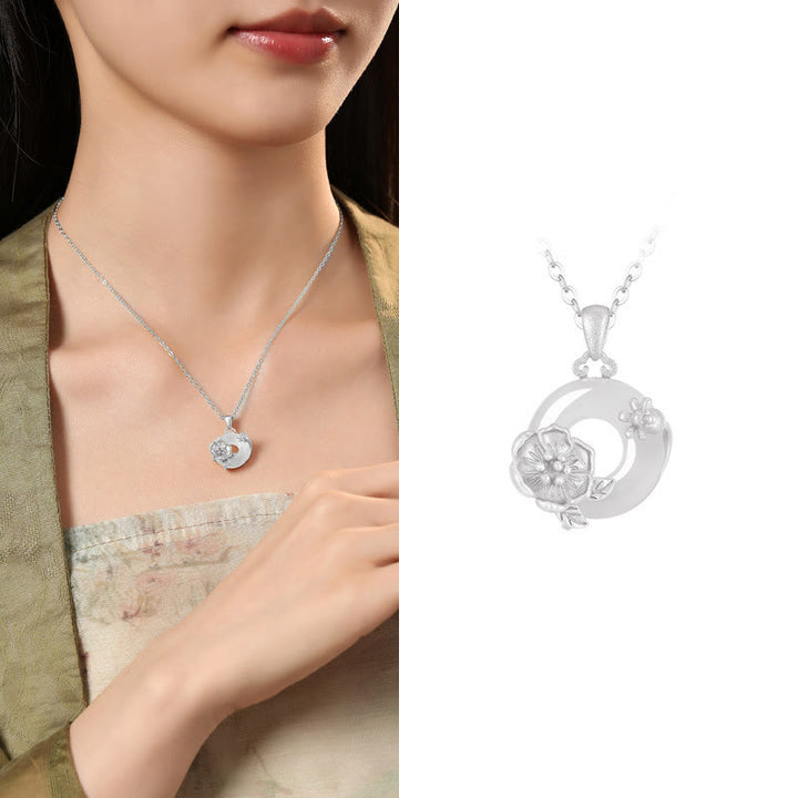 Collar con colgante de flores y hebilla de la paz de plata de ley 925 con Buddha Stones y calcedonia - Flor de granada - Calcedonia de plata de ley 925 - image 33