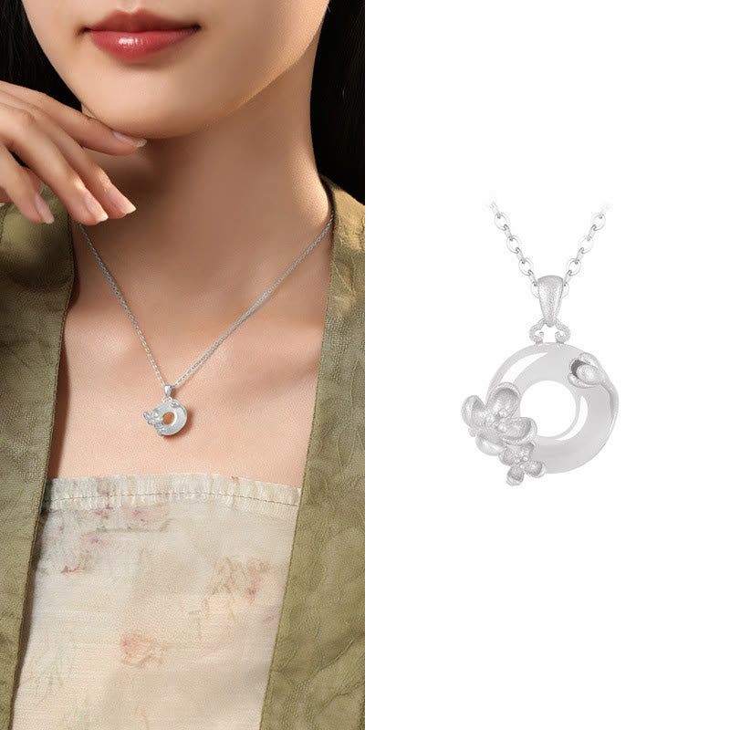 Collar con colgante de flores y hebilla de la paz de plata de ley 925 con Buddha Stones y calcedonia - Osmanto - Calcedonia de plata de ley 925 - image 36