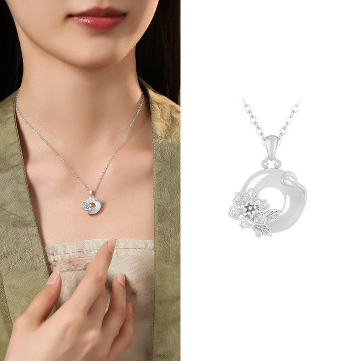 Collar con colgante de flores y hebilla de la paz de plata de ley 925 con Buddha Stones y calcedonia - Mirto crepe - Calcedonia de plata de ley 925 - image 37