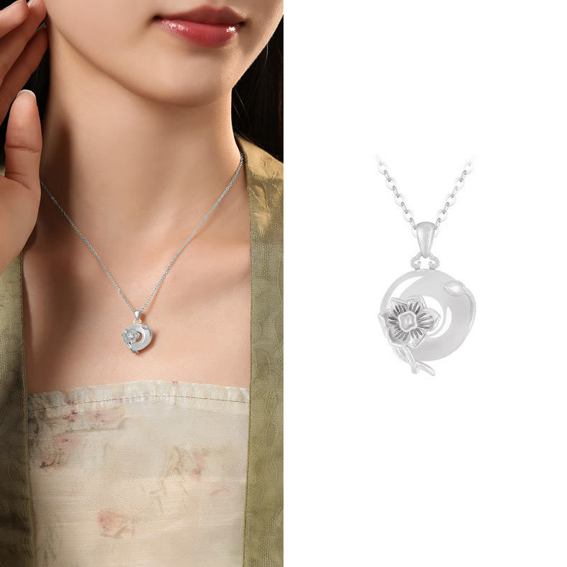 Collar con colgante de flores y hebilla de la paz de plata de ley 925 con Buddha Stones y calcedonia - Narciso - Calcedonia de plata de ley 925 - image 40