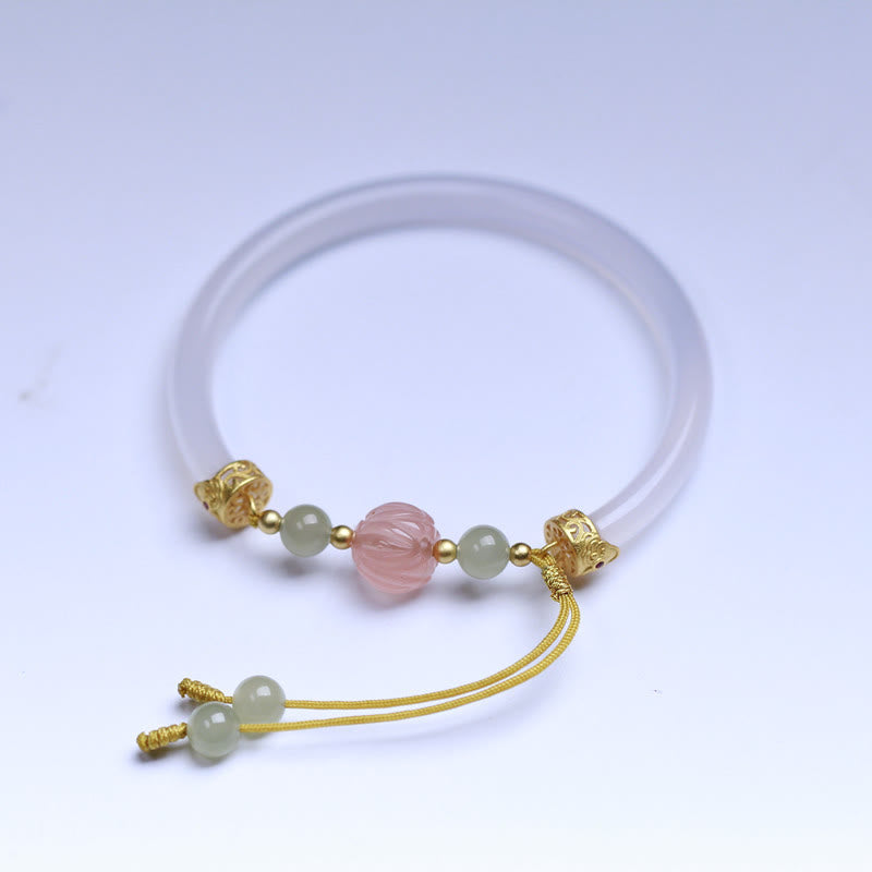 Pulsera positiva con cuentas de jade hetiano y loto de ágata blanca natural de Buddha Stones