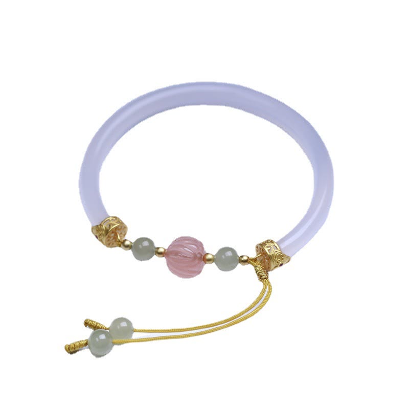 Pulsera positiva con cuentas de jade hetiano y loto de ágata blanca natural de Buddha Stones