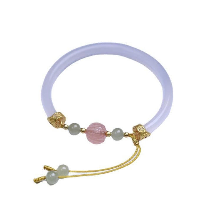 Pulsera positiva con cuentas de jade hetiano y loto de ágata blanca natural de Buddha Stones
