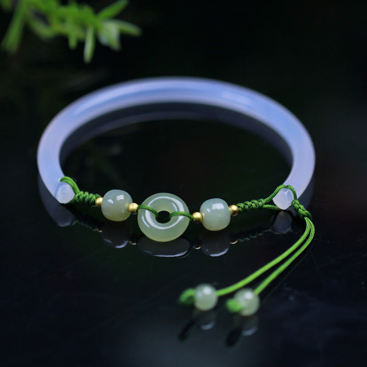 Pulsera con hebilla de paz y cuentas de jade hetiano de ágata blanca natural de Buddha Stones