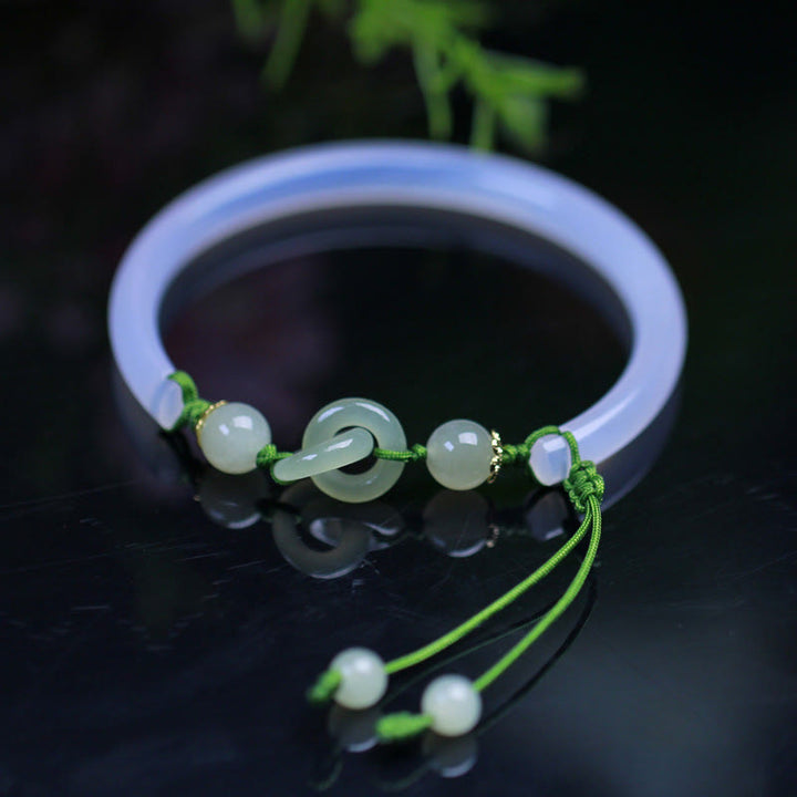 Pulsera de cuentas de jade hetiano de ágata blanca natural con Buddha Stones entrelazadas