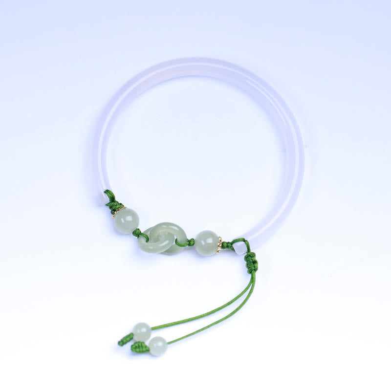 Pulsera de cuentas de jade hetiano de ágata blanca natural con Buddha Stones entrelazadas
