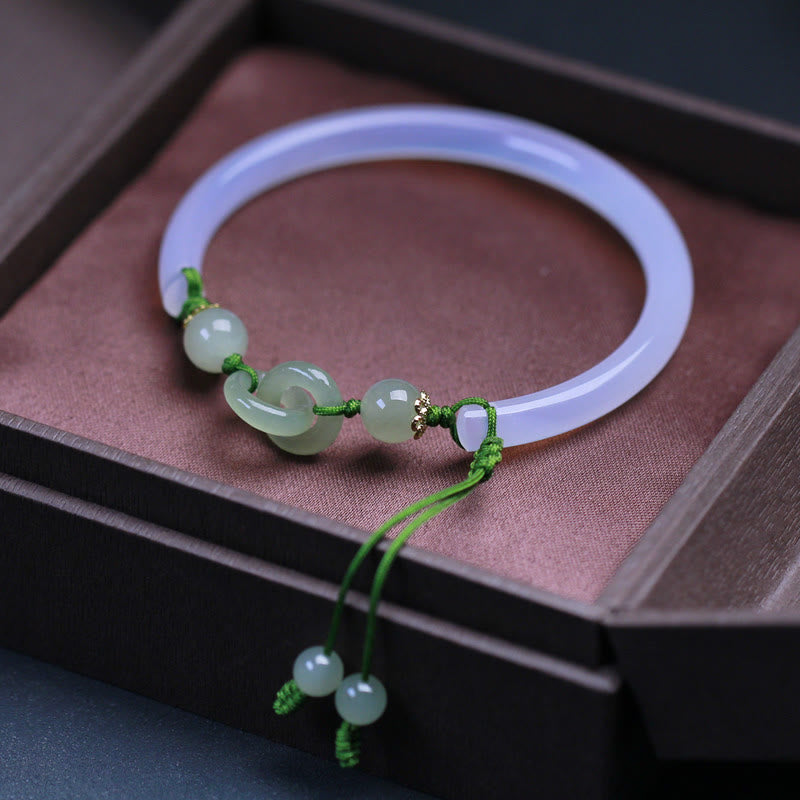 Pulsera de cuentas de jade hetiano de ágata blanca natural con Buddha Stones entrelazadas