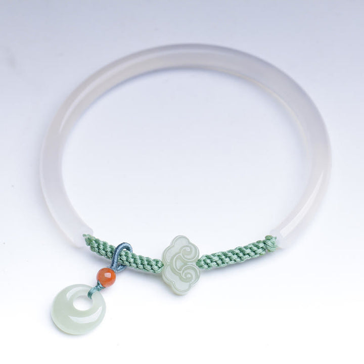 Pulsera con hebilla de paz y nubes auspiciosas con jade hetiano de ágata blanca natural y Buddha Stones