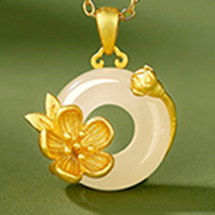 Collar con colgante de flores y hebilla de la paz de plata de ley 925 con Buddha Stones y calcedonia - image 1