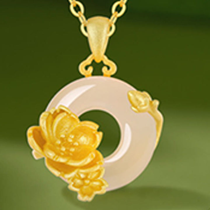 Collar con colgante de flores y hebilla de la paz de plata de ley 925 con Buddha Stones y calcedonia - image 10