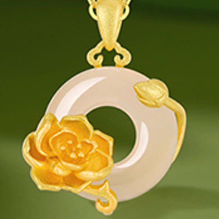 Collar con colgante de flores y hebilla de la paz de plata de ley 925 con Buddha Stones y calcedonia - image 12