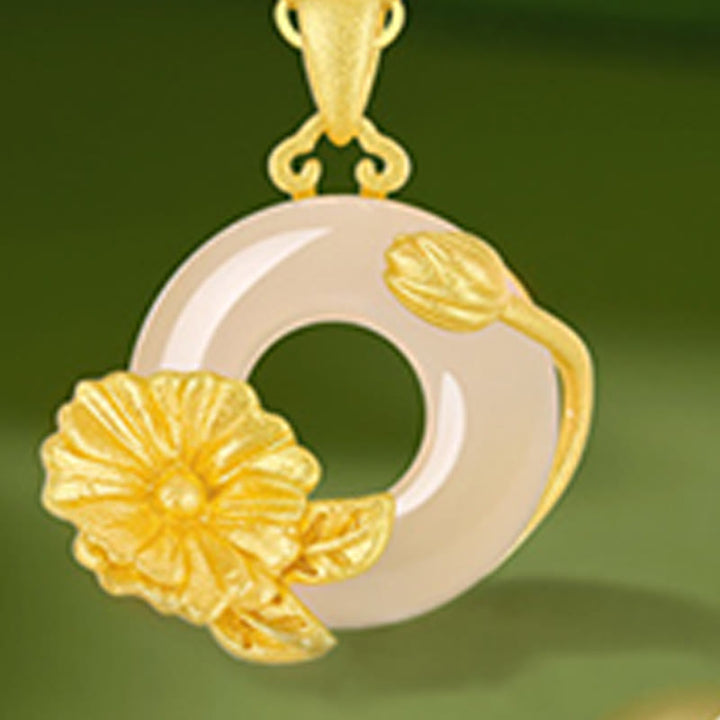 Collar con colgante de flores y hebilla de la paz de plata de ley 925 con Buddha Stones y calcedonia - image 19