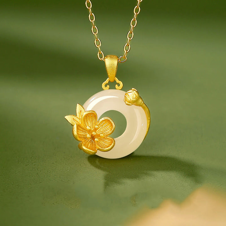 Collar con colgante de flores y hebilla de la paz de plata de ley 925 con Buddha Stones y calcedonia - image 0