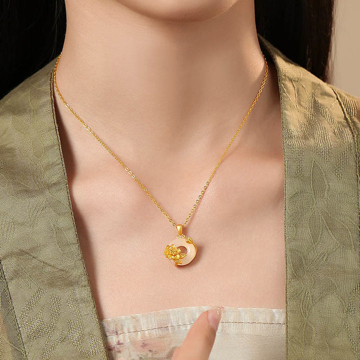 Collar con colgante de flores y hebilla de la paz de plata de ley 925 con Buddha Stones y calcedonia - image 13