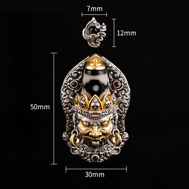 Collar con colgante de protección de cuentas Dzi de la diosa de la riqueza tibetana Zakiram de plata de ley 925 con Buddha Stones - image 12