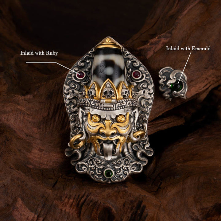 Collar con colgante de protección de cuentas Dzi de la diosa de la riqueza tibetana Zakiram de plata de ley 925 con Buddha Stones - image 10