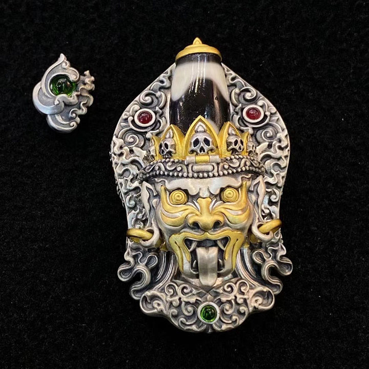 Collar con colgante de protección de cuentas Dzi de la diosa de la riqueza tibetana Zakiram de plata de ley 925 con Buddha Stones - Cuenta Dzi Zakiram (solo colgante) - Cadena de cobre de 52 cm El Señor del Bosque de Cadáveres - image 25