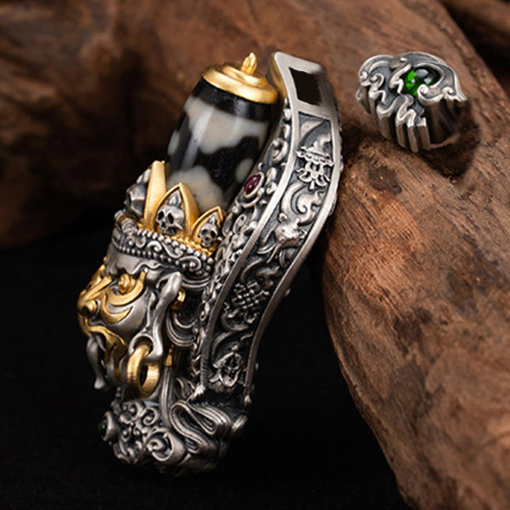 Collar con colgante de protección de cuentas Dzi de la diosa de la riqueza tibetana Zakiram de plata de ley 925 con Buddha Stones - image 2