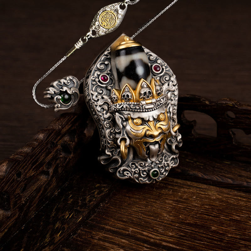 Collar con colgante de protección de cuentas Dzi de la diosa de la riqueza tibetana Zakiram de plata de ley 925 con Buddha Stones - Zakiram (solo colgante) - Cadena de cobre Zakiram de 50 cm - image 17