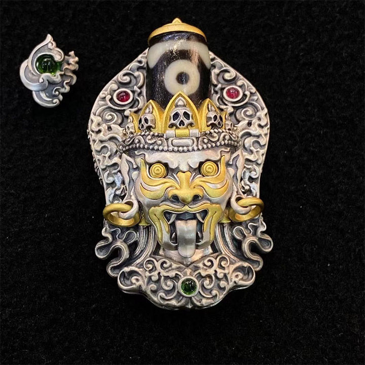 Collar con colgante de protección de cuentas Dzi de la diosa de la riqueza tibetana Zakiram de plata de ley 925 con Buddha Stones - Cuenta Dzi redonda de zakiram (solo colgante) - Cadena de cobre de 52 cm El Señor del Bosque de Cadáveres - image 26