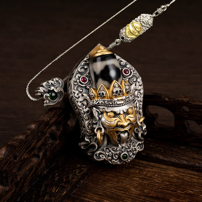 Collar con colgante de protección de cuentas Dzi de la diosa de la riqueza tibetana Zakiram de plata de ley 925 con Buddha Stones - Zakiram (solo colgante) - Cadena de cobre de 52 cm El Señor del Bosque de Cadáveres - image 21