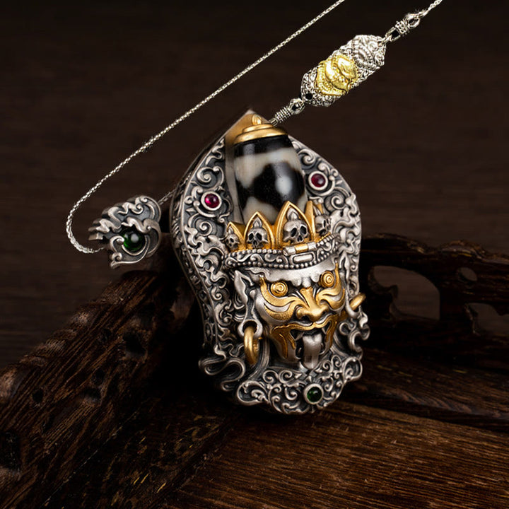 Collar con colgante de protección de cuentas Dzi de la diosa de la riqueza tibetana Zakiram de plata de ley 925 con Buddha Stones - Zakiram (solo colgante) - Cadena de cobre de 52 cm El Señor del Bosque de Cadáveres - image 21