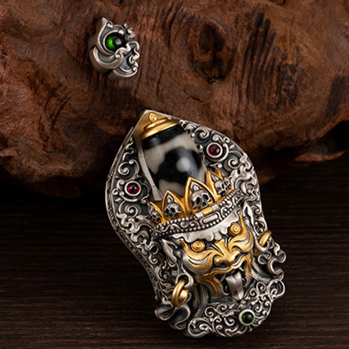 Collar con colgante de protección de cuentas Dzi de la diosa de la riqueza tibetana Zakiram de plata de ley 925 con Buddha Stones - image 7