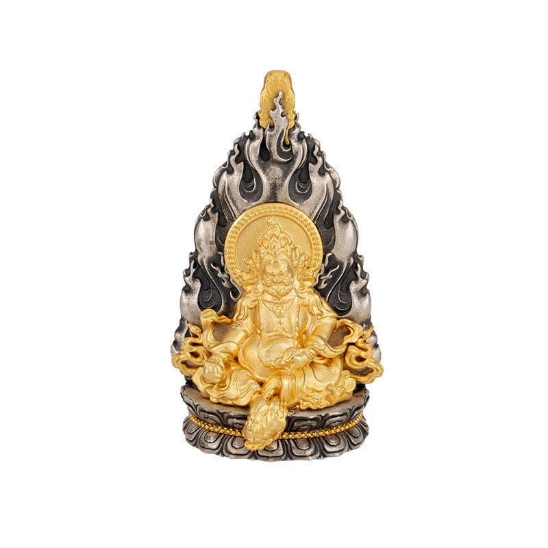 Collar con colgante de plata de ley 925 con Buddha Stones y bendición del dios de la riqueza Jambhala amarillo del Tíbet