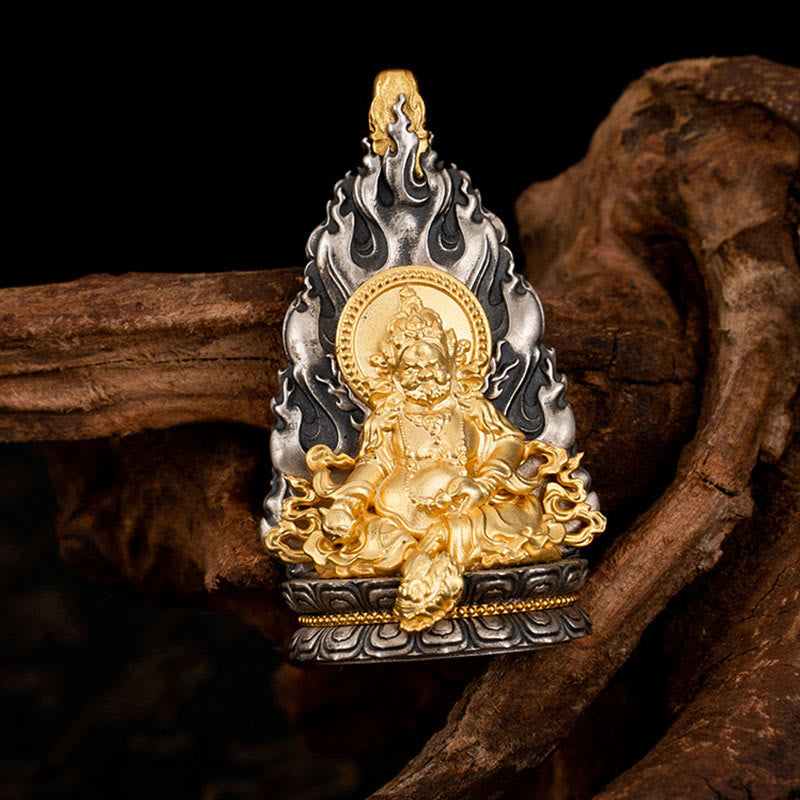 Collar con colgante de plata de ley 925 con Buddha Stones y bendición del dios de la riqueza Jambhala amarillo del Tíbet
