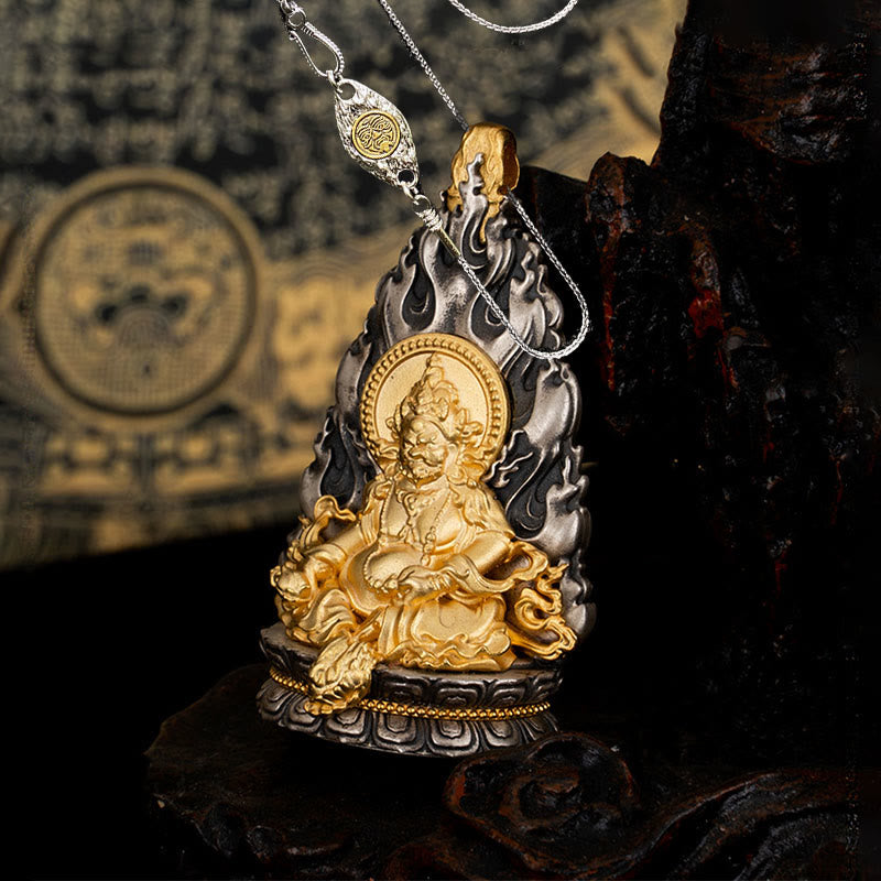 Collar con colgante de plata de ley 925 con Buddha Stones y bendición del dios de la riqueza Jambhala amarillo del Tíbet