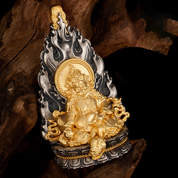 Collar con colgante de plata de ley 925 con Buddha Stones y bendición del dios de la riqueza Jambhala amarillo del Tíbet